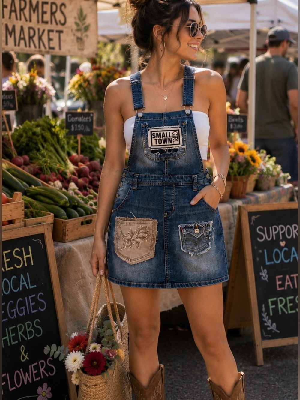 Upcycled Denim Overalls Skirt with Recycled Denim, Small.